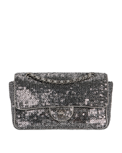 Chanel Sequin Classic Single Flap, Fabric,Silver,11730122(2012),3*